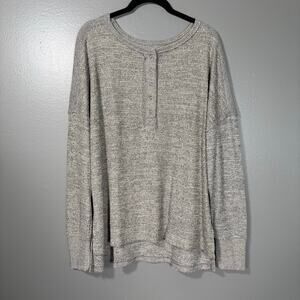 So Gray Waffle Knit Grunge Cozycore Oversized Henley Top - Junior Plus Size XXL